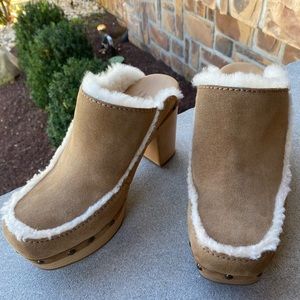 NEW UGG Chestnut Aubriana Suede/Shearling Clogs Size US 7, UK 5, EU 38